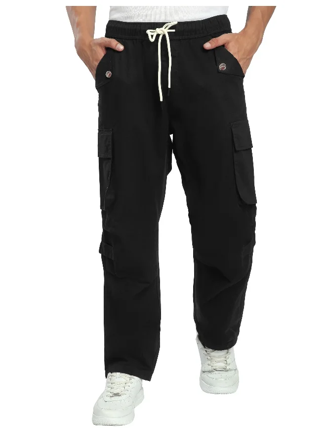 Beyoung Black Pleated Elasticated Cargo Pants