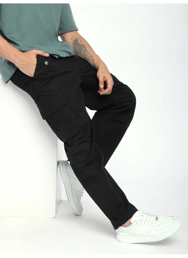 Beyoung Black Pleated Elasticated Cargo Pants