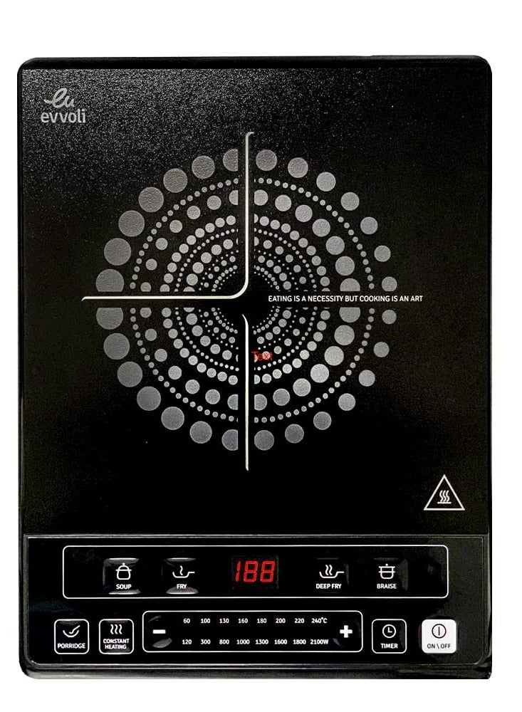 evvoli Air Fryer 5.5 Liters With Digital Control Panel Display, 8 Preset Programs and Induction Hob, Single Burner, 8 Stage Power Setting Bundle 5.5 L 2100 W EVKA-AF5508D + EVKA-IH106S Grey/Black - Image 4