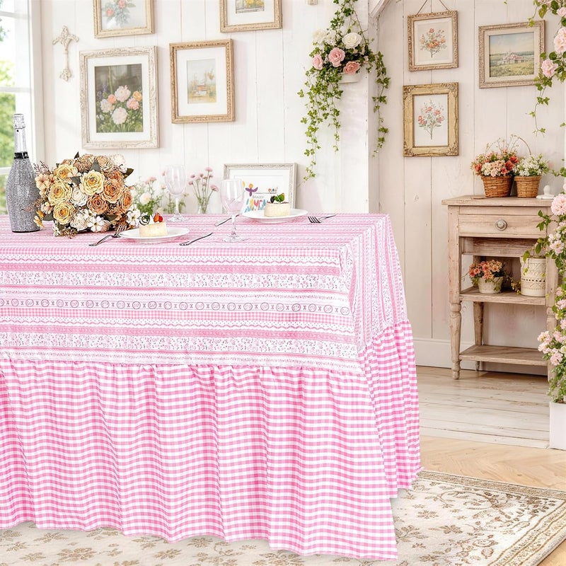 SoarDream Pink Bunny Easter Tablecloth - Easter Ruffle Waterproof Table Cloth 80 x 120 Inch Spring Flower Rabbit Eggs Rectangle Table Covers for Holiday Picnic Baby Shower Birthday Wedding Party Decoration - Image 1