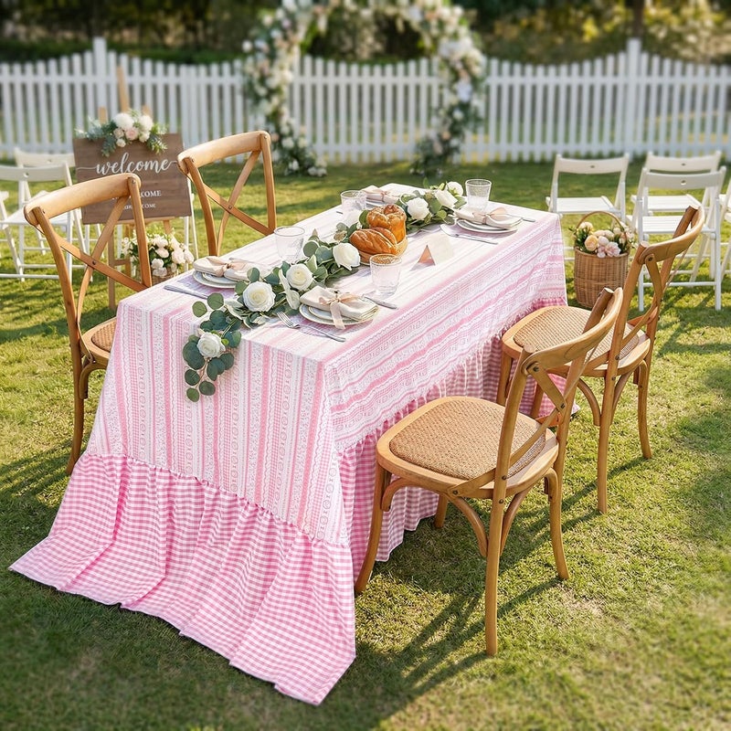 SoarDream Pink Bunny Easter Tablecloth - Easter Ruffle Waterproof Table Cloth 80 x 120 Inch Spring Flower Rabbit Eggs Rectangle Table Covers for Holiday Picnic Baby Shower Birthday Wedding Party Decoration - Image 5