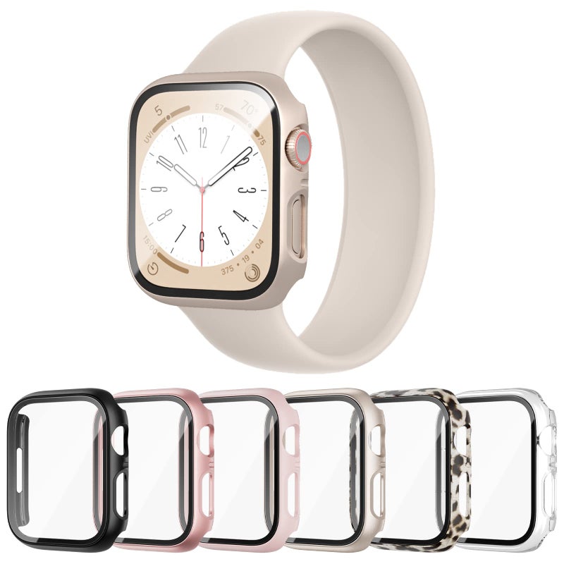 Cuteey 6 Pack Case for Apple Watch SE 3 (2025) SE 2 Series 6 5 4 40mm with Tempered Glass Screen Protector, Overall Full Protective Bumper PC Cover for iwatch 40mm Accessories - Image 1