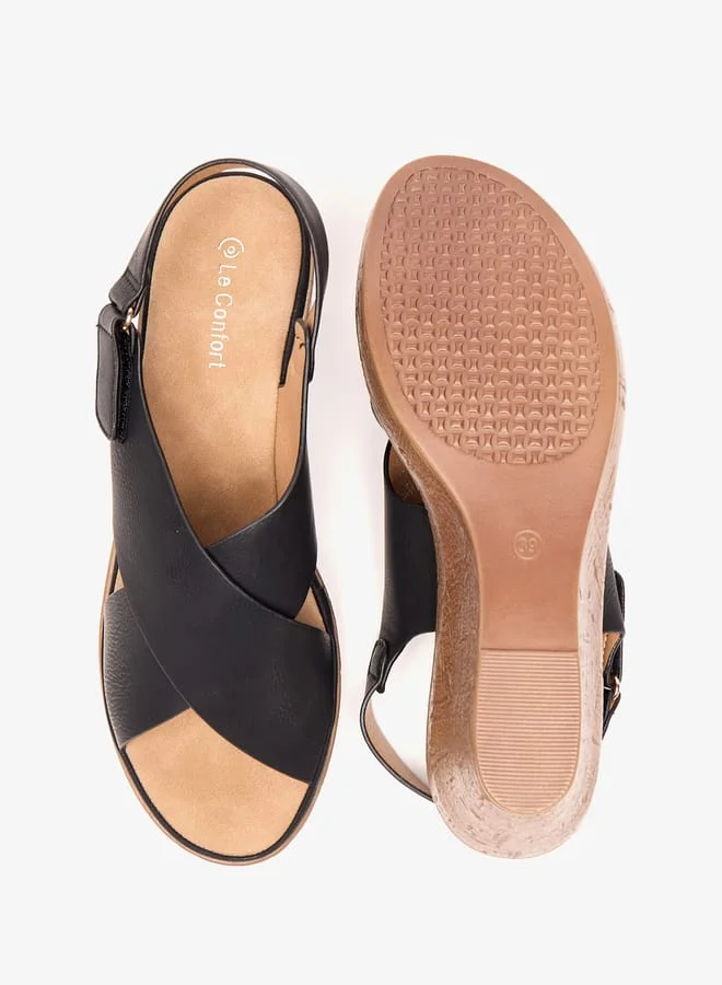 Le Confort Womens Solid Slip-On Wedge Sandals With Hook And Loop Closure