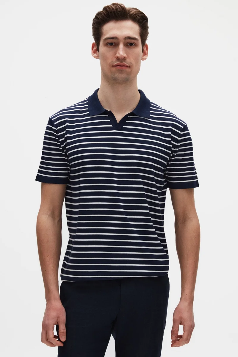 D'S DAMAT Ds Damat Slim Fit Navy Blue Rayon Polo Collar Zippered Knitwear T-Shirt 4HF06ORT10005