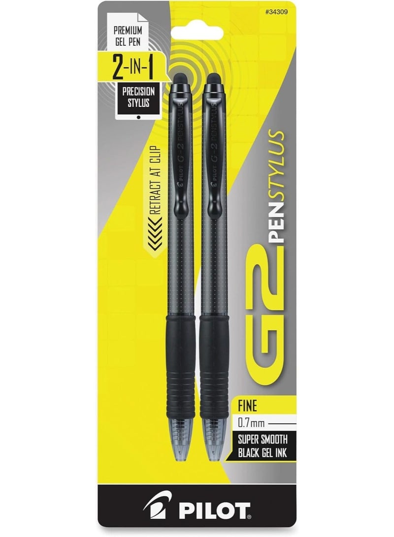 PILOT قلم بايلوت G2، قلم ستايلس، نقطة دقيقة 0.7 مم، عبوة من 2، حبر أسود، برميل رمادي - Image 1