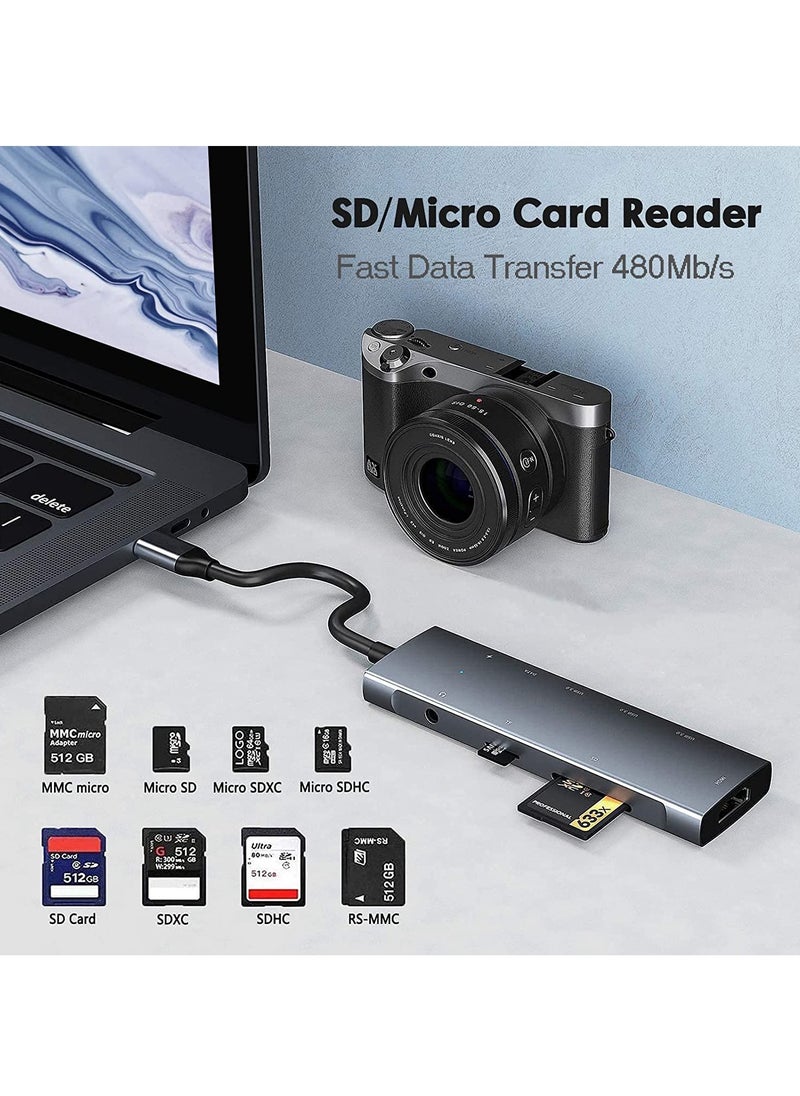 Generic - USB C Hub, Type C Hub 9 in 1 Multiport Adapter with 87W Power Delivery,4K HDMI Output,3 USB3.0 and USB-C 5 Gbps Data Ports,SD/TF Card Reader,3.5mm Headphone Jack Compatible with MacBook Air, MacBook - Image 1