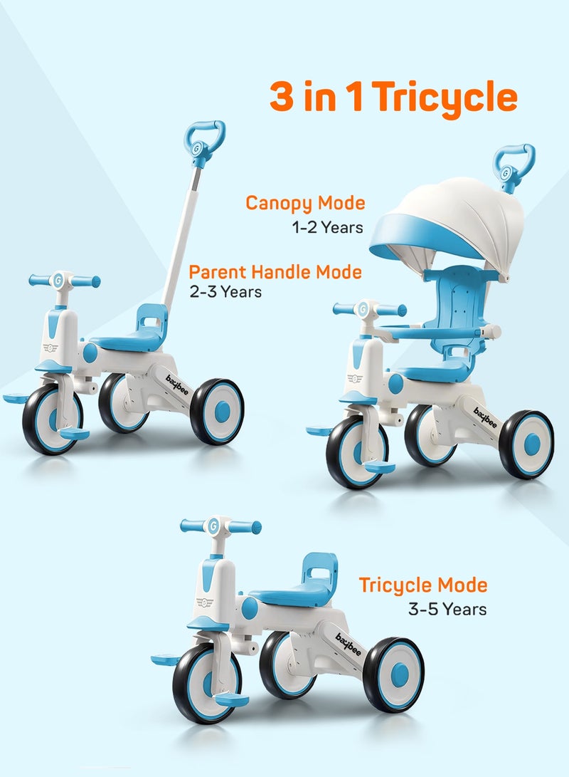 BAYBEE Pico 3 in 1 Convertible Baby Tricycle for Kids with Parental Push Handle and Canopy | Baby Cycle with Safety Guard, Light & Music | Kids Tricycle for Toddlers | Kids Cycle for Baby 1 to 5 Years Boy Girl Blue - Image 5