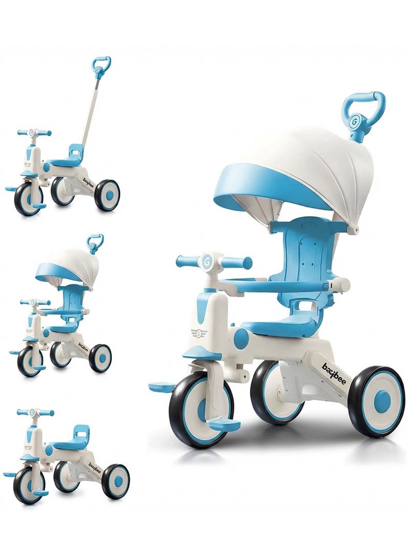 بيبي دراجة ثلاثية العجلات بيكو ٣ في ١ قابلة للتحويل للأطفال مع مقبض دفع للوالدين ومظلة | دراجة أطفال مزودة بحاجز أمان وإضاءة وموسيقى | دراجة ثلاثية العجلات للأطفال الصغار | دراجة أطفال للرضع من سنة إلى خمس سنوات، لون أزرق - Image 1