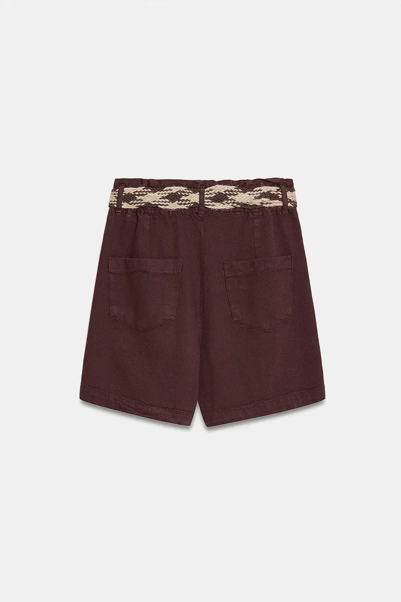 Dilvin Coffee Brown DILVIN High-Waist Wide-Leg Poplin Shorts With Belt for Women | Best Price UAE