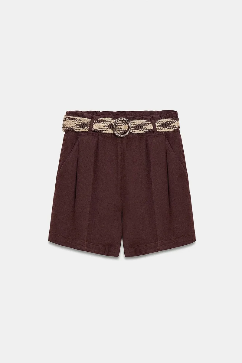 DILVIN High-Waist Wide-Leg Poplin Shorts With Belt