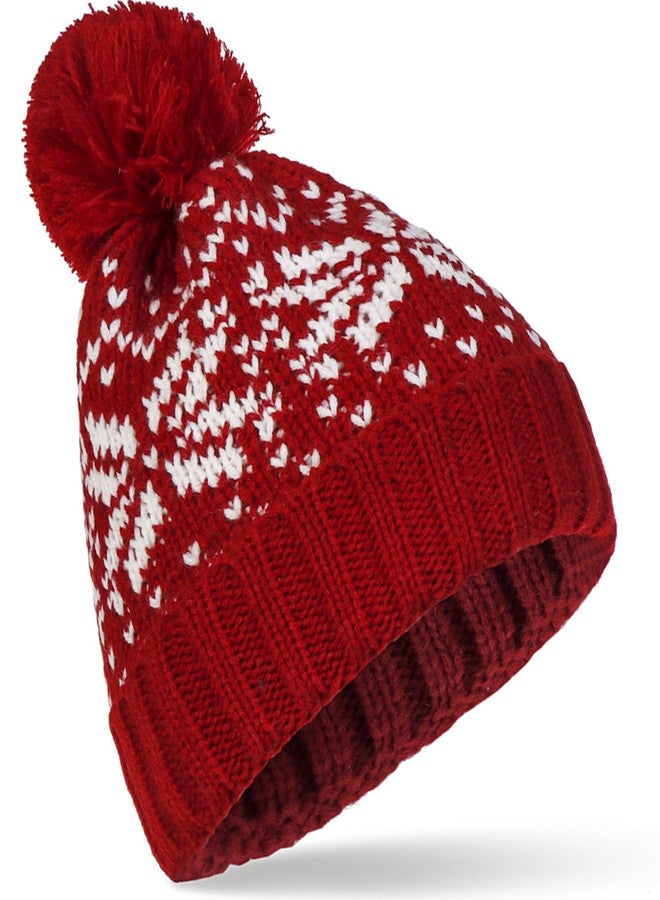 IZUS Beanie Hat for Women Winter Warm Pom-Pom Cuffed SKi Hat Adult Knit Caps Men Small/Medium (US, Alpha, Medium, Standard, Red) - Image 1