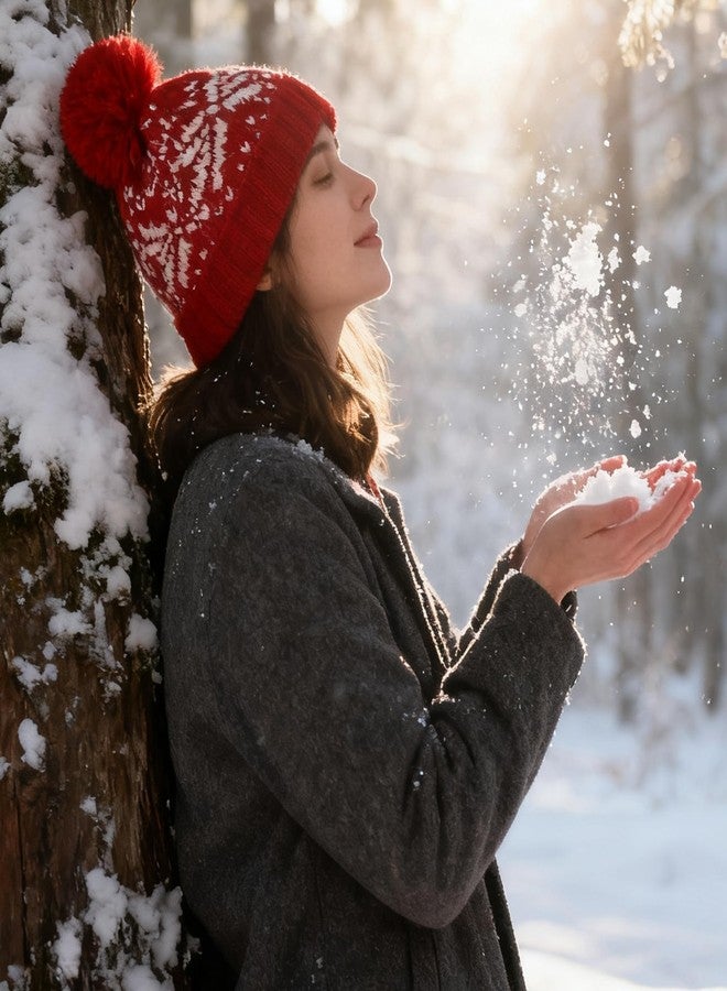 IZUS Beanie Hat for Women Winter Warm Pom-Pom Cuffed SKi Hat Adult Knit Caps Men Small/Medium (US, Alpha, Medium, Standard, Red) - Image 3