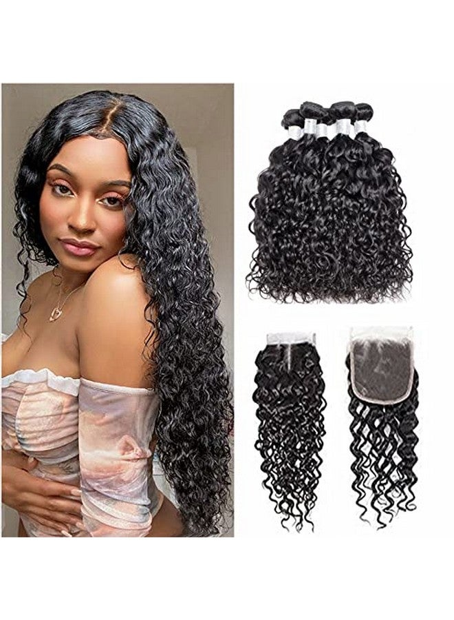 Czrleaty Water Wave 5Bundles(50G/Bundle) With 4X4 T Lace Closure Wet And Wavy Bundles With Closure Human Hair Deep Curly Human Hair Bundles With Closure(8/8/8/8/8+8"Closure)  - Image 1