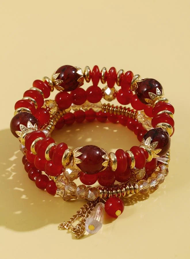 تايك تو مجموعة من 4 أساور خرزية أنيقة باللون الأحمر
