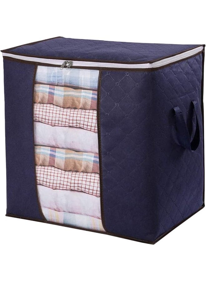 حقيبة تخزين تحت السرير سعة 90 لتر – منظم كبير قابل للطي مع مقابض معززة ونافذة شفافة، قماش سميك ومتين لتخزين الأغطية، البطانيات، المفروشات والملابس، مع سحاب قوي للإغلاق – قطعة واحدة، أزرق كحلي - Image 5