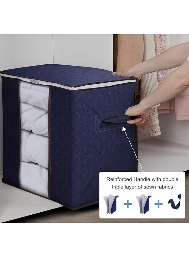 حقيبة تخزين تحت السرير سعة 90 لتر – منظم كبير قابل للطي مع مقابض معززة ونافذة شفافة، قماش سميك ومتين لتخزين الأغطية، البطانيات، المفروشات والملابس، مع سحاب قوي للإغلاق – قطعة واحدة، أزرق كحلي - Image 1