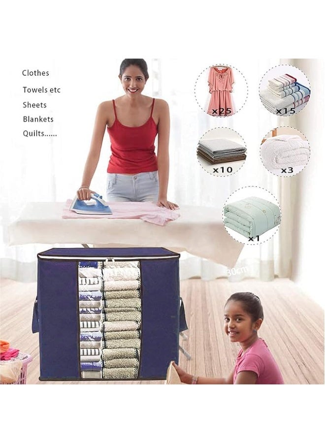 حقيبة تخزين تحت السرير سعة 90 لتر – منظم كبير قابل للطي مع مقابض معززة ونافذة شفافة، قماش سميك ومتين لتخزين الأغطية، البطانيات، المفروشات والملابس، مع سحاب قوي للإغلاق – قطعة واحدة، أزرق كحلي - Image 3