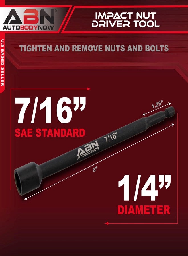 ABN 7/16 IN Impact Nut Driver Tool - SAE 6 IN Long Shank Nut Driver Bits Magnetic Tip Sockets, 1/4 IN Hex Shank - Image 2