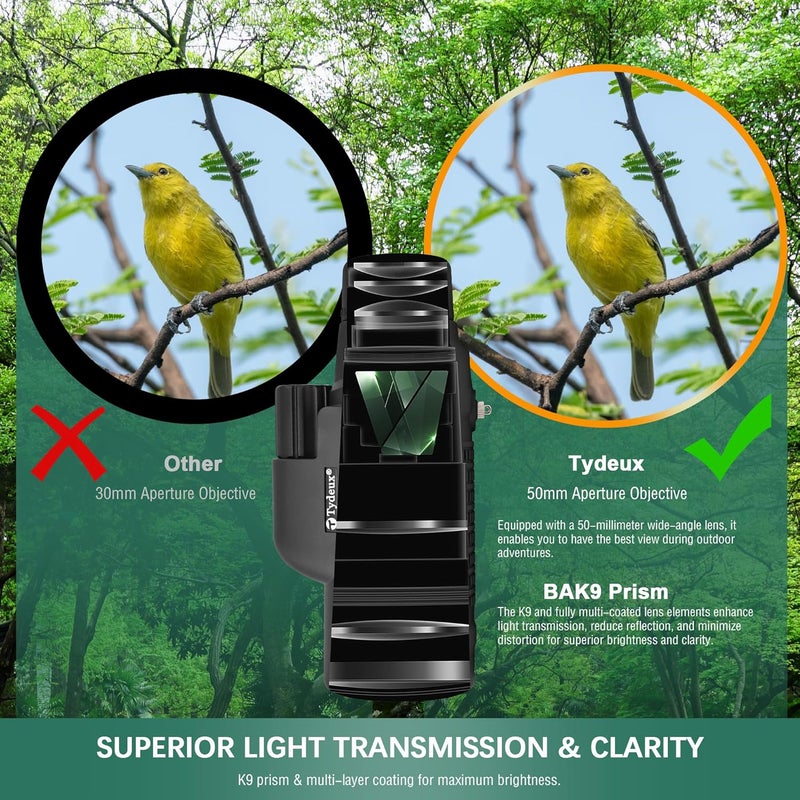 Tydeux Monocular Telescope BAK-9 Prism Monoscope for Bird Watching, Hunting, Camping, Travel, Stargazing, Wildlife, 12x50mm - Image 3