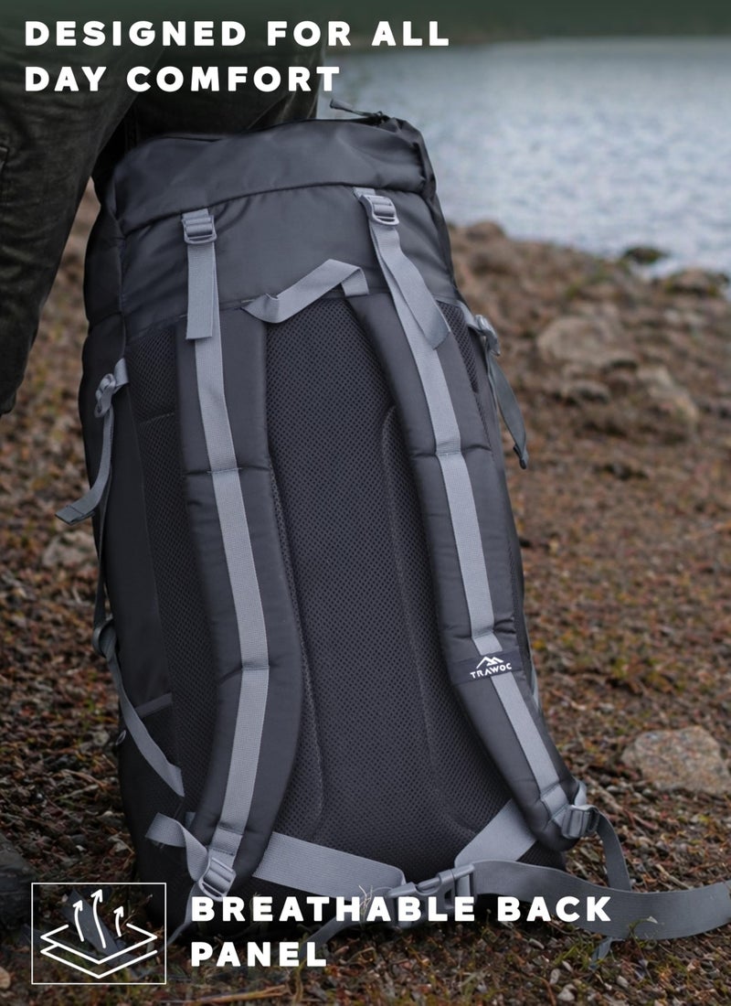 TRAWOC GLIDE 50 ltrs Rucksack Bag for Men & Women Travel Backpack for for Trekking & Hiking, LHK001, Grey - Image 3