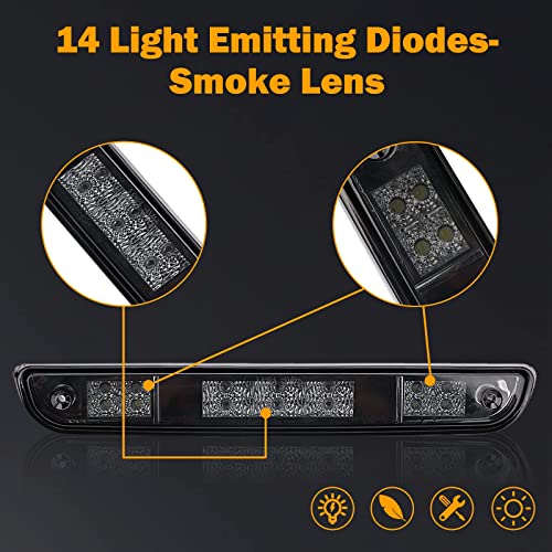 KanSmart 3rd Brake Light for 1992 1993 1994 1995 1996 1997 Ford F150 F250 F350 Third Brake Light LED Bronco Tail Light Cargo Light Cab Lamp Assembly-Smoke Lens - Image 2
