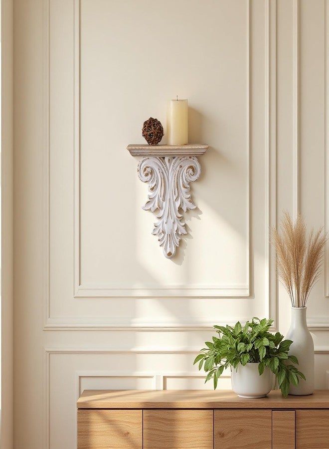 SOFE Vintage Wood Floating Shelf, 7 Inches Wide Rustic White Wall Shelf, Small Wall Mounted Shelves for Bedroom, Living Room, Hallway, Office Decor - Image 3