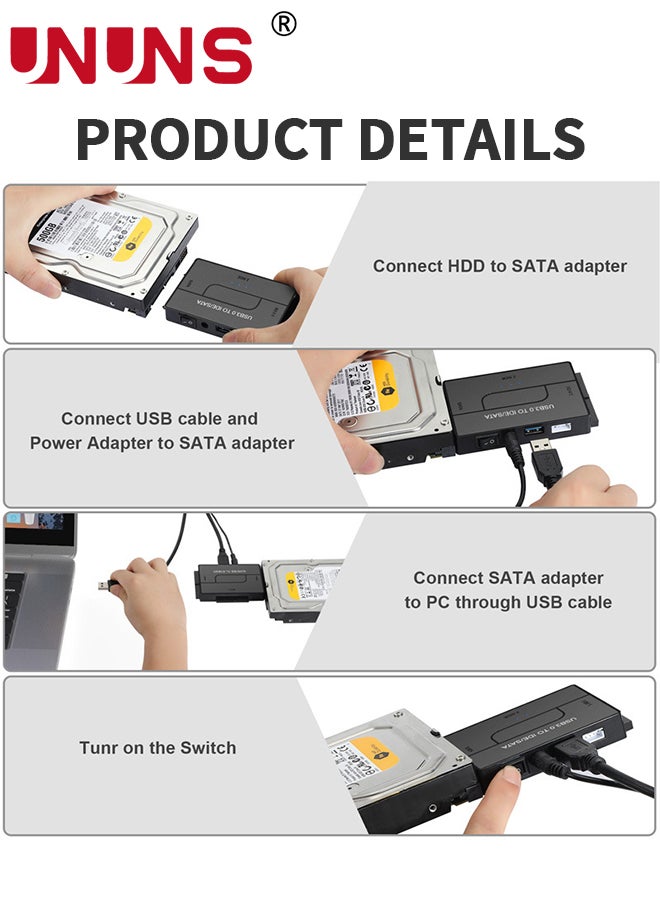 UNUNS - SATA IDE To USB 3.0 Hard Drive Adapter,External Hard Drive Adapter Kit,Ultra Recovery Reader Converter For Universal 2.5" 3.5" IDE HDD/SSD,CD/DVD Optical Drives - Image 1