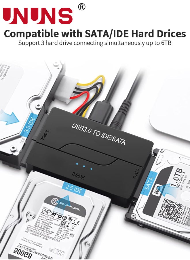 UNUNS - SATA IDE To USB 3.0 Hard Drive Adapter,External Hard Drive Adapter Kit,Ultra Recovery Reader Converter For Universal 2.5" 3.5" IDE HDD/SSD,CD/DVD Optical Drives - Image 1