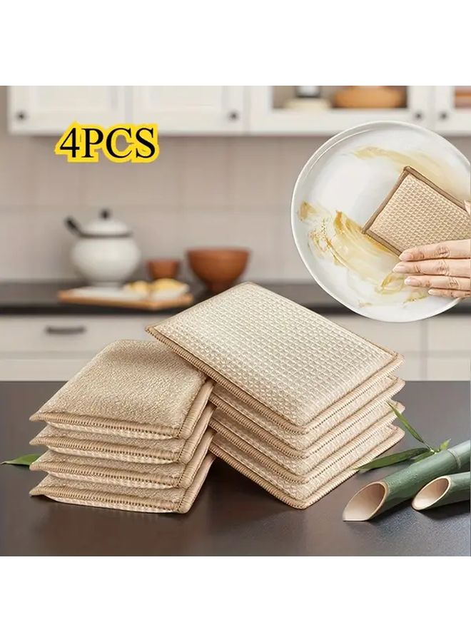 4pcs Light Brown Absorbent Kitchen Dishwashing Sponges Non Greasy Breathable Home Cleaning Tools For Dish Tableware - Image 1