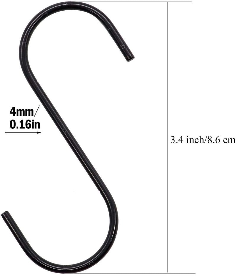 VYNTRIX Heavy Duty Metal S-Shaped Hanging Hangers Hooks for Kitchen, Bathroom,Bedroom, Office, Pan, Pot, Coat, Bag, Plants (Black, 3.75 inch/4mm) - (Pack of 15) - Image 3
