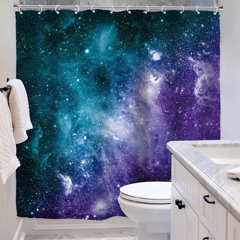 Riyidecor Galaxy Star Outer Space Shower Curtain for Bathroom Decor 72Wx72H Boys Kids Starry Nebula Universe Planet Magical Fantasy Cool Art Printed Fabric Polyester Waterproof 12 Pack Plastic Hooks - Image 4