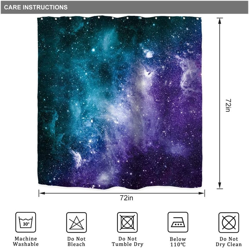 Riyidecor Galaxy Star Outer Space Shower Curtain for Bathroom Decor 72Wx72H Boys Kids Starry Nebula Universe Planet Magical Fantasy Cool Art Printed Fabric Polyester Waterproof 12 Pack Plastic Hooks - Image 5