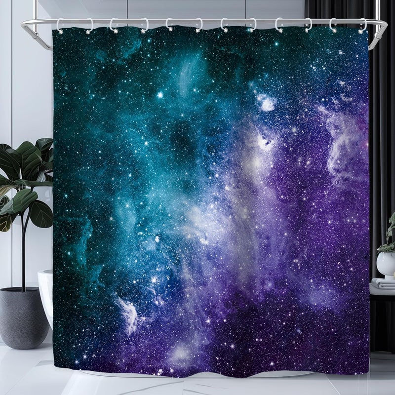 Riyidecor Galaxy Star Outer Space Shower Curtain for Bathroom Decor 72Wx72H Boys Kids Starry Nebula Universe Planet Magical Fantasy Cool Art Printed Fabric Polyester Waterproof 12 Pack Plastic Hooks - Image 1