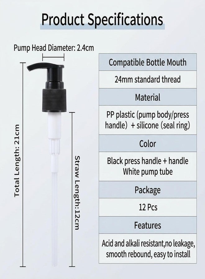 XINGZI 12Pcs Plastic Dispenser Pump Heads Replacement for Shampoo, Conditioner, Gel, Body Wash - Black - 24/410 Neck Size - 5oz/8oz Bottle - Image 2