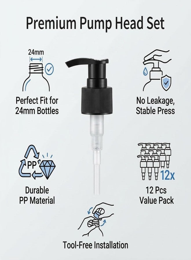 XINGZI 12Pcs Plastic Dispenser Pump Heads Replacement for Shampoo, Conditioner, Gel, Body Wash - Black - 24/410 Neck Size - 5oz/8oz Bottle - Image 3