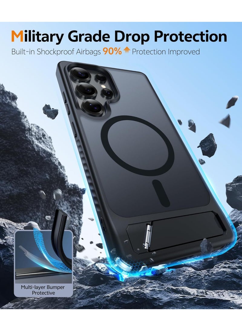 جراب Samsung Galaxy S25 Ultra، متوافق مع MagSafe، غطاء مغناطيسي مع حامل غير مرئي، جراب خلفي شفاف غير لامع مقاوم للصدمات، جراب هاتف رفيع للحماية الكاملة لهاتف Galaxy S25 Ultra مقاس 6.9 بوصة (أسود) - Image 4