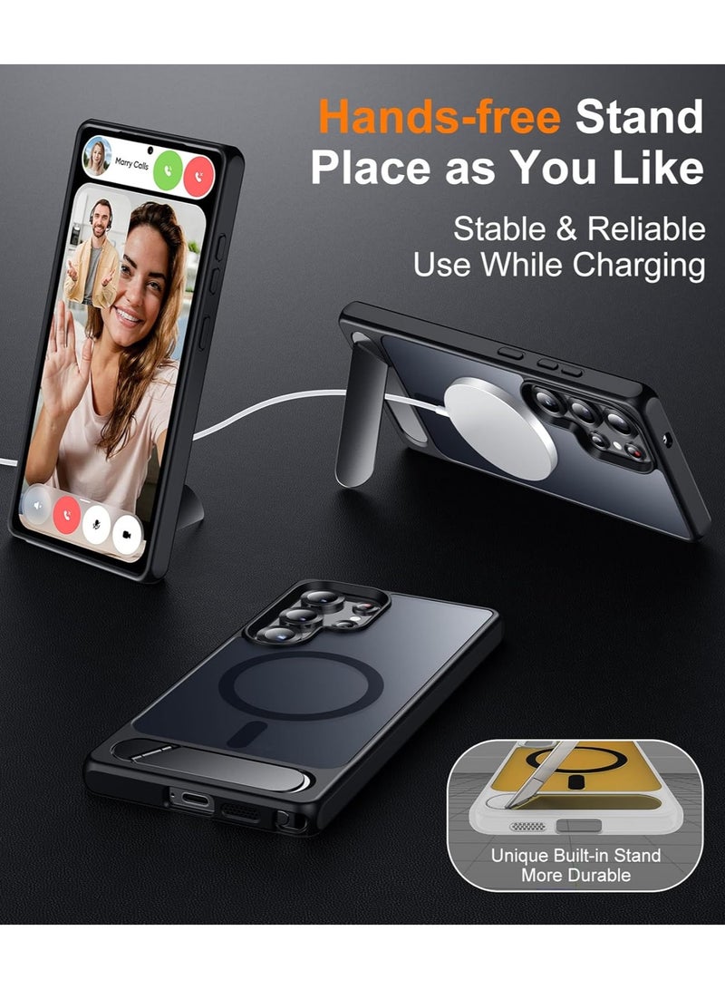 For Samsung Galaxy S25 Ultra Case, Compatible with MagSafe, Magnetic Cover with Invisible Stand, Translucent Matte Back Shockproof Case, Slim Full Protection Phone Case for Galaxy S25 Ultra  6.9-Inch (Black) - Image 3