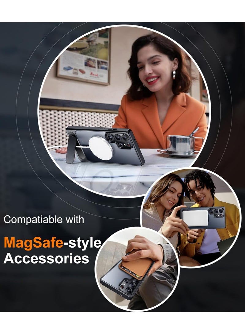 For Samsung Galaxy S25 Ultra Case, Compatible with MagSafe, Magnetic Cover with Invisible Stand, Translucent Matte Back Shockproof Case, Slim Full Protection Phone Case for Galaxy S25 Ultra  6.9-Inch (Black) - Image 5