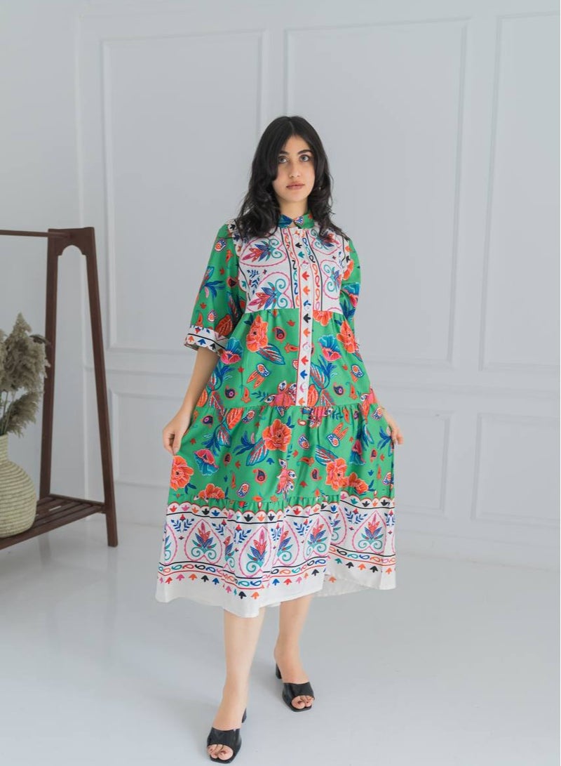 افندينا  جلابيه  ميدي مشجره   إطلالة تدمج بين الأصالة والجمال الطبيعي - Image 1