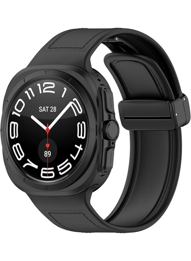 Galaxy Watch Ultra Band 47mm (2024), No Gap Silicone Leather Strap Compatible with Samsung Galaxy Watch 7 Ultra 47mm Men Women, Rubber Magnetic Buckle Strap - Image 2