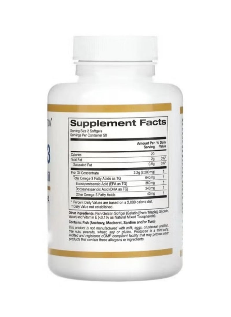 CALIFORNIA GOLD - Premium Omega-3 Fish Oil Concentrated Formula with EPA and DHA for Optimal Lipid Profile and Immune Support - Gluten-Free, Non-GMO - 100 Fish Gelatin Softgels（Packaging may vary） - Image 1