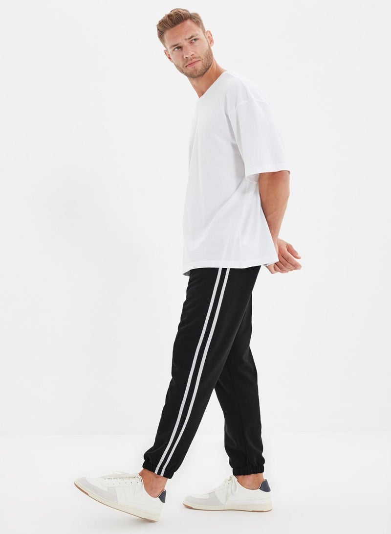 trendyol Black Regular/Normal Cut Striped Zipper Pocket Elastic Leg Jogger Sweatpants - Image 2