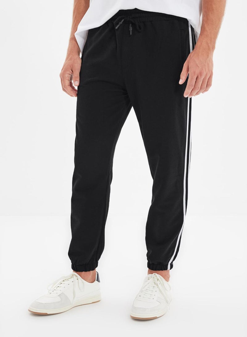 trendyol Black Regular/Normal Cut Striped Zipper Pocket Elastic Leg Jogger Sweatpants - Image 1
