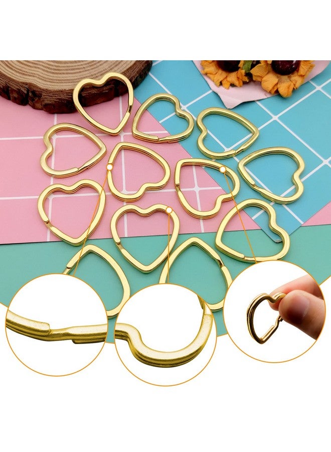 50Pcs Heart Shaped Split Key Rings Metal Key Rings Crafts Diy Keychain Bulk For Home Car Office Organization Arts & Crafts Projects Lanyards (Gold)