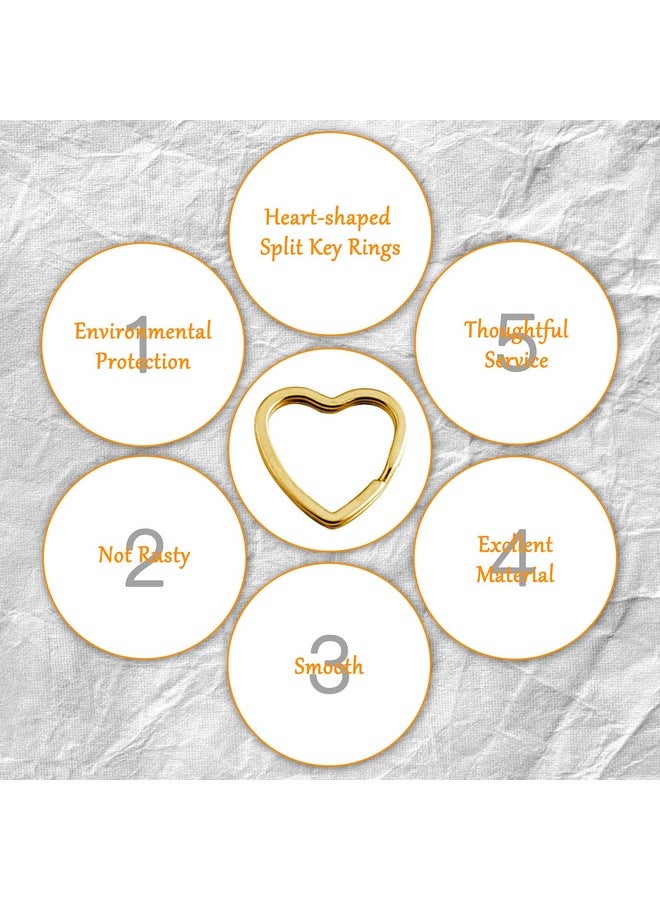 50Pcs Heart Shaped Split Key Rings Metal Key Rings Crafts Diy Keychain Bulk For Home Car Office Organization Arts & Crafts Projects Lanyards (Gold)