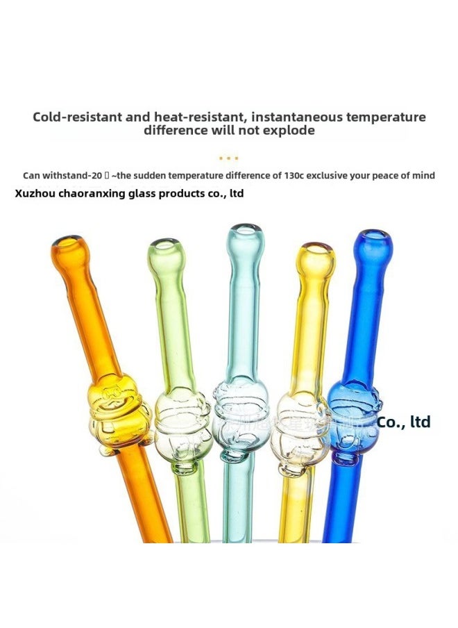 Generic - Long Bored Silicone Straw Cat Mouth Colorful Glass Straw Cartoon High Borosilicate Glass Creative Milk Tea Beverage Straw-Color:lake Green - Image 1
