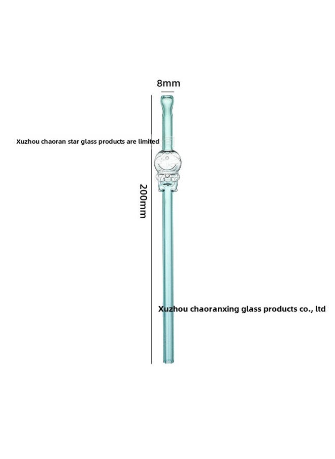 Generic - Long Bored Silicone Straw Cat Mouth Colorful Glass Straw Cartoon High Borosilicate Glass Creative Milk Tea Beverage Straw-Color:lake Green - Image 1