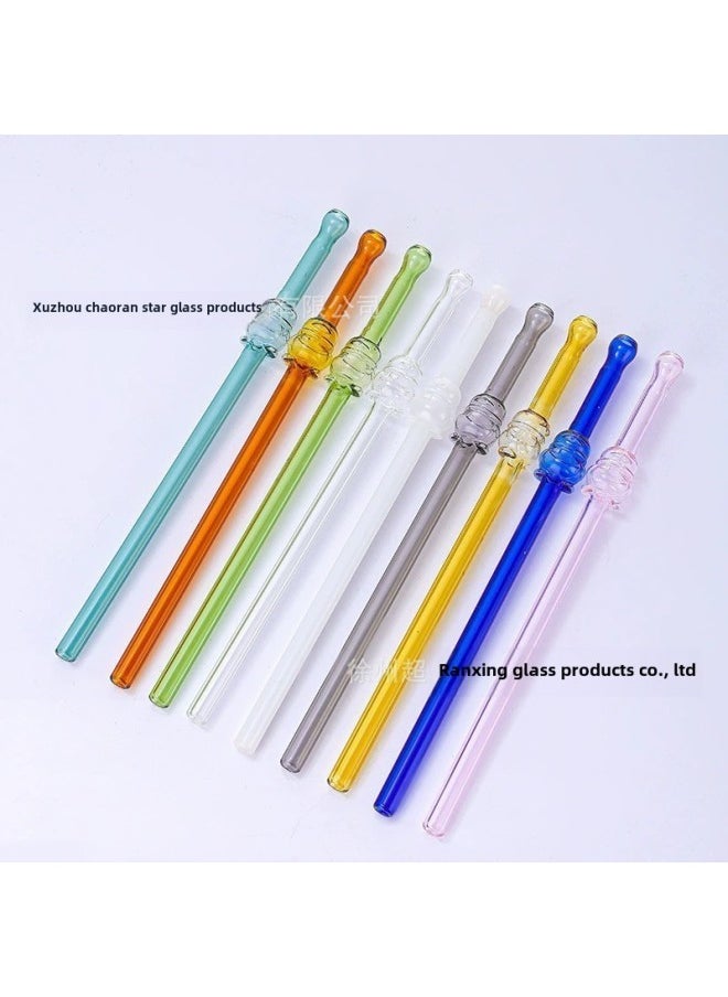 Generic - Long Bored Silicone Straw Cat Mouth Colorful Glass Straw Cartoon High Borosilicate Glass Creative Milk Tea Beverage Straw-Color:lake Green - Image 1