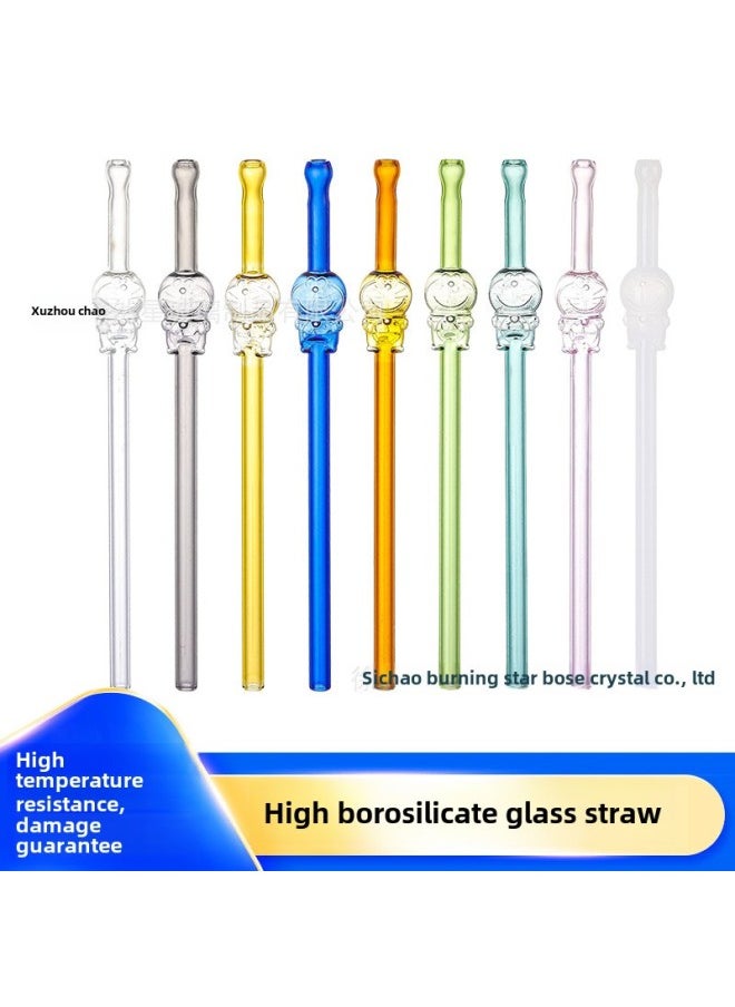 Generic - Long Bored Silicone Straw Cat Mouth Colorful Glass Straw Cartoon High Borosilicate Glass Creative Milk Tea Beverage Straw-Color:lake Green - Image 1