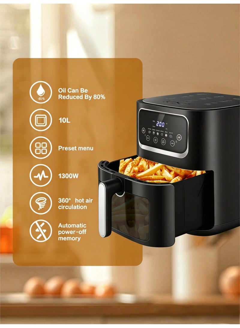 LAC LAICHY Air Fryer 10L,10-in-1 Functions,Air Fry,Roast,Bake,Broil,Dehydrate,Digital Touch screen Air Fryers,Nonstick & Dishwasher-Safe Basket,Stainless Steel Air Fryer,Black - Image 3